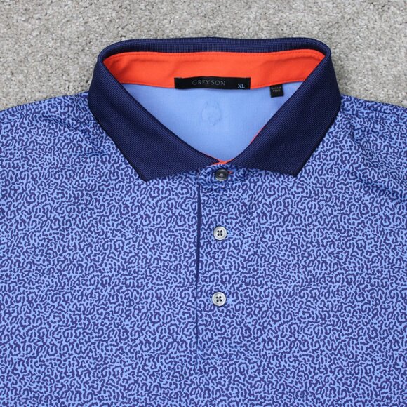Greyson Polo Shirt Mens XL Blue Geometric Golf Polyester Stretch Short Sleeve - Picture 7 of 14
